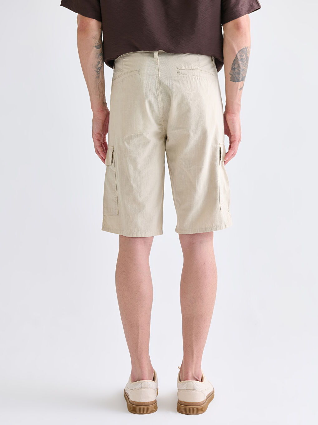 Gri Standart Kalıp Erkek Kargo Şort-3