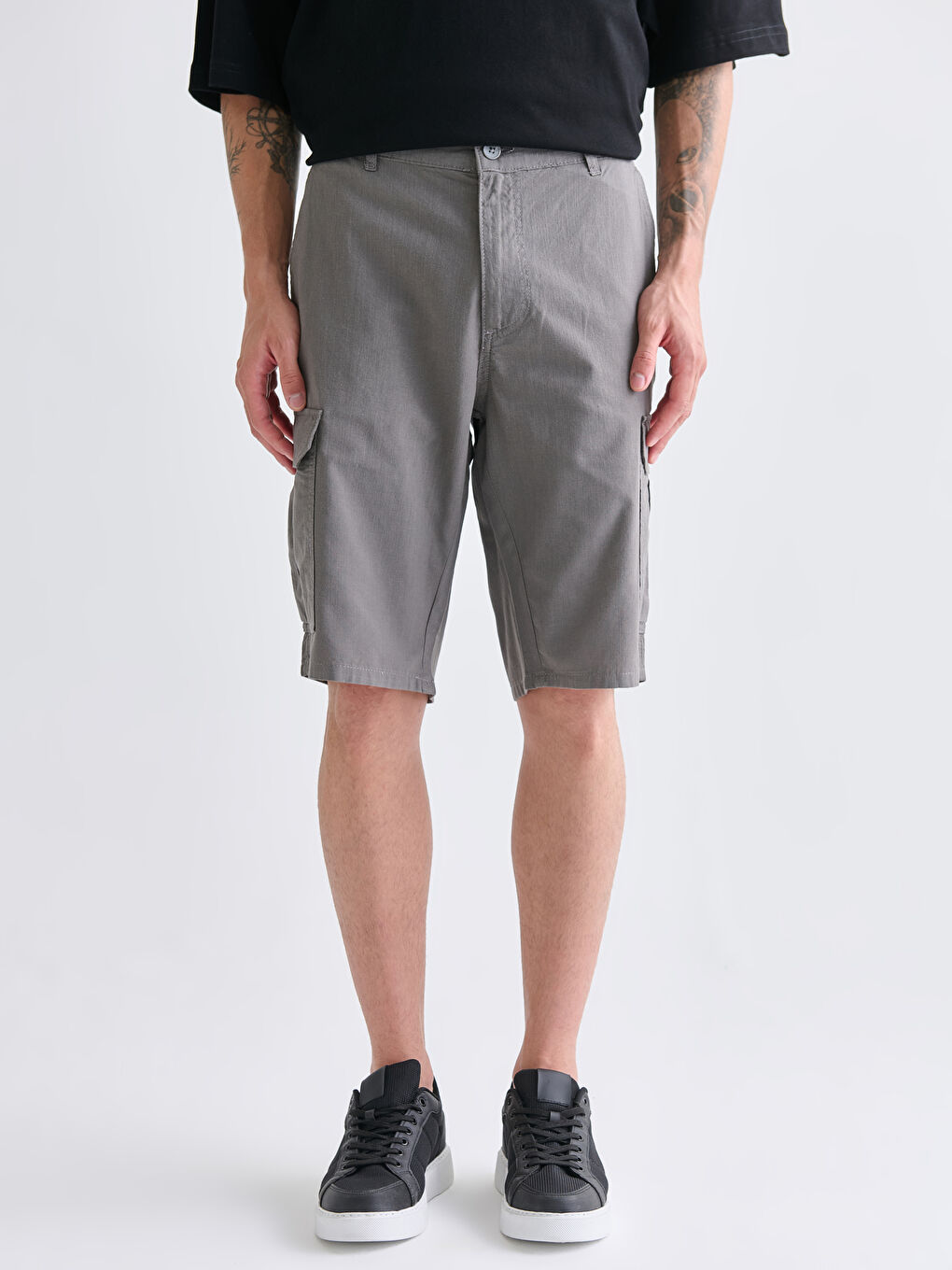 Antrasit Standart Kalıp Erkek Kargo Şort-1