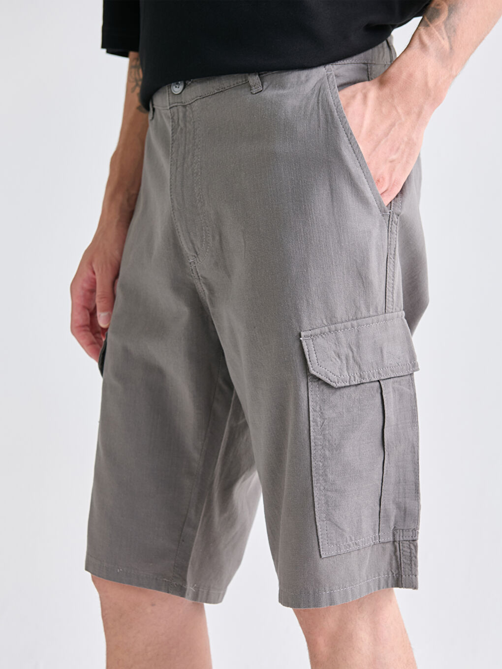 Antrasit Standart Kalıp Erkek Kargo Şort-2