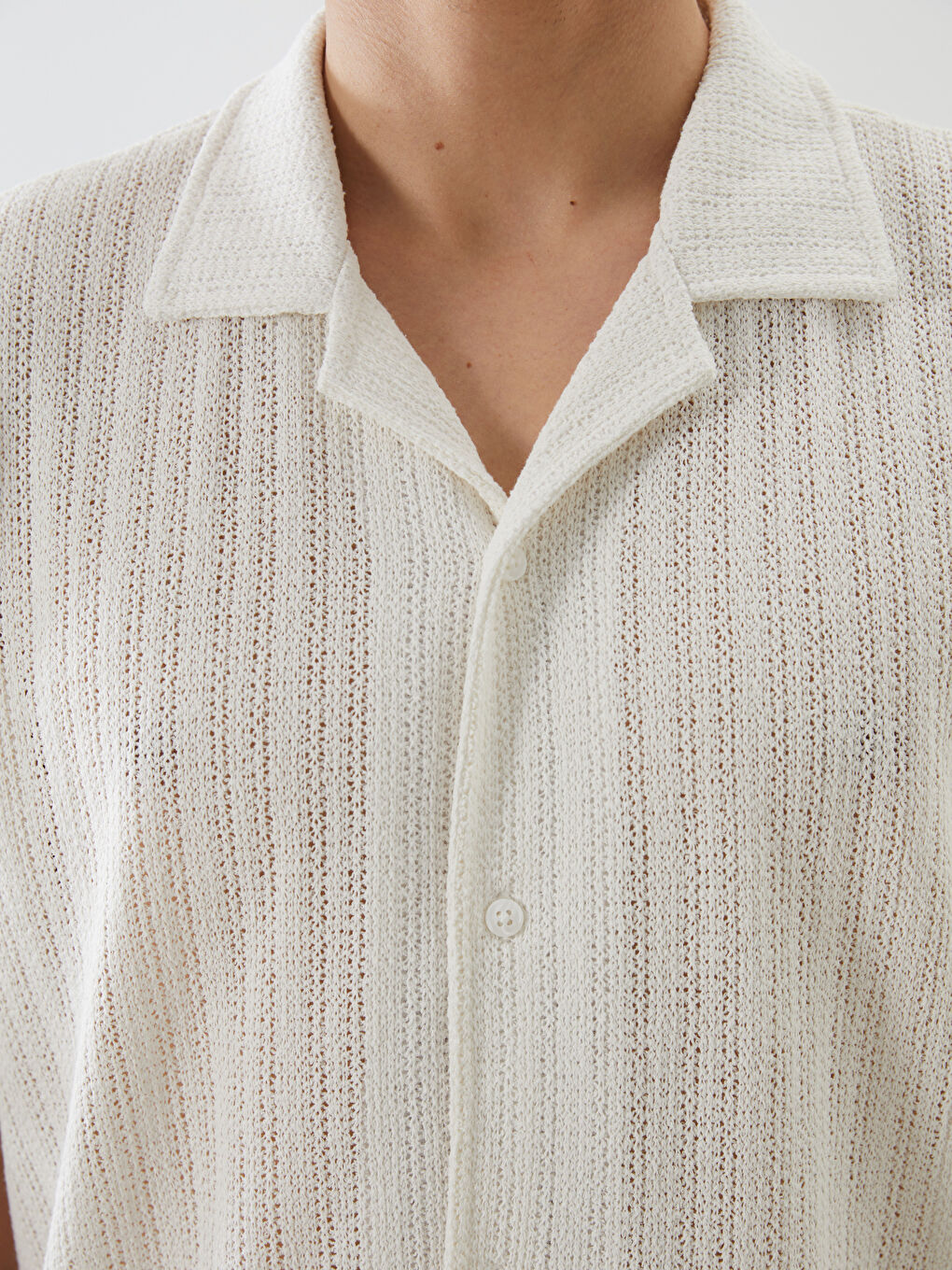 Ekru Regular Fit Resort Yaka Kısa Kollu Erkek Gömlek-5