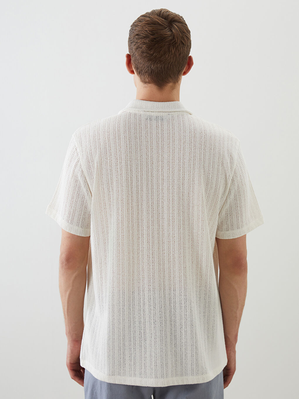 Ekru Regular Fit Resort Yaka Kısa Kollu Erkek Gömlek-7