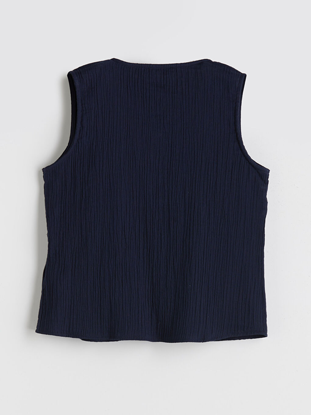 Lacivert Bisiklet Yaka Dokulu Müslin Bluz-5