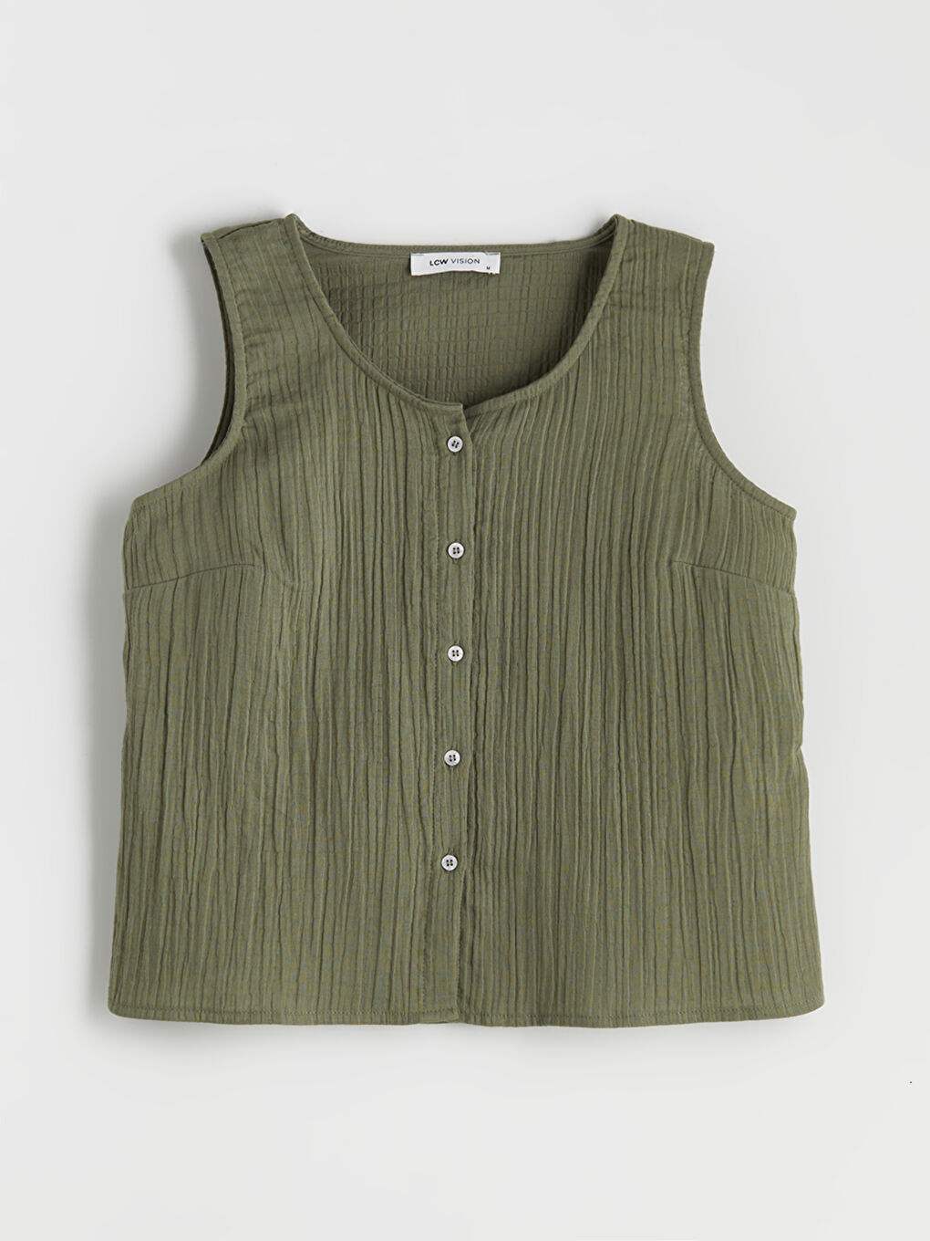 Haki Bisiklet Yaka Dokulu Müslin Bluz-4