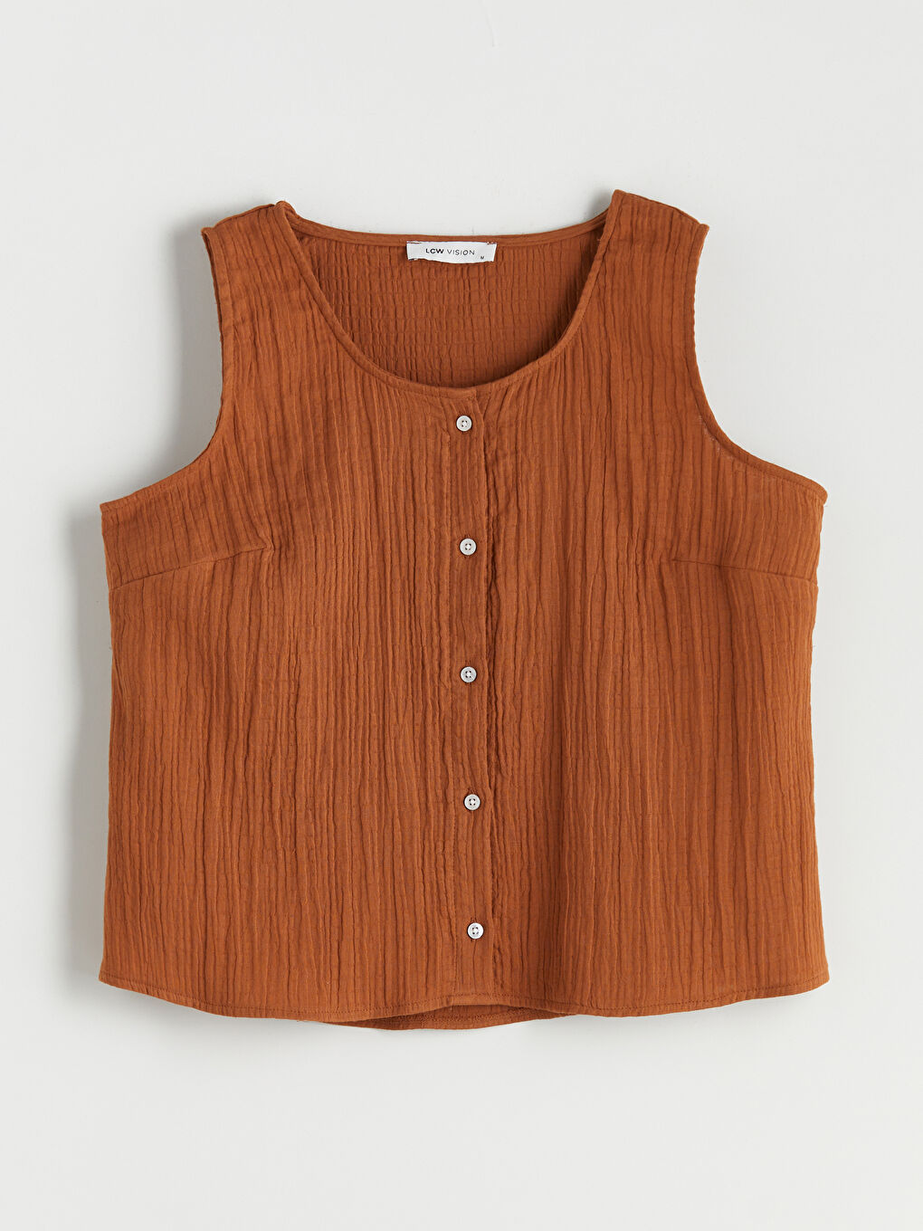 Kahverengi Bisiklet Yaka Dokulu Müslin Bluz-4