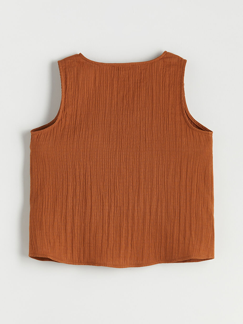 Kahverengi Bisiklet Yaka Dokulu Müslin Bluz-5