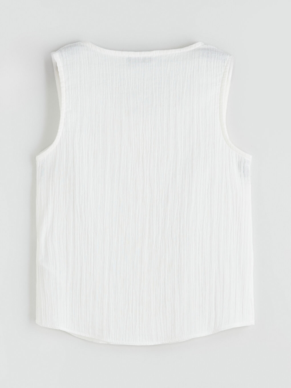 Ekru Bisiklet Yaka Dokulu Müslin Bluz-5