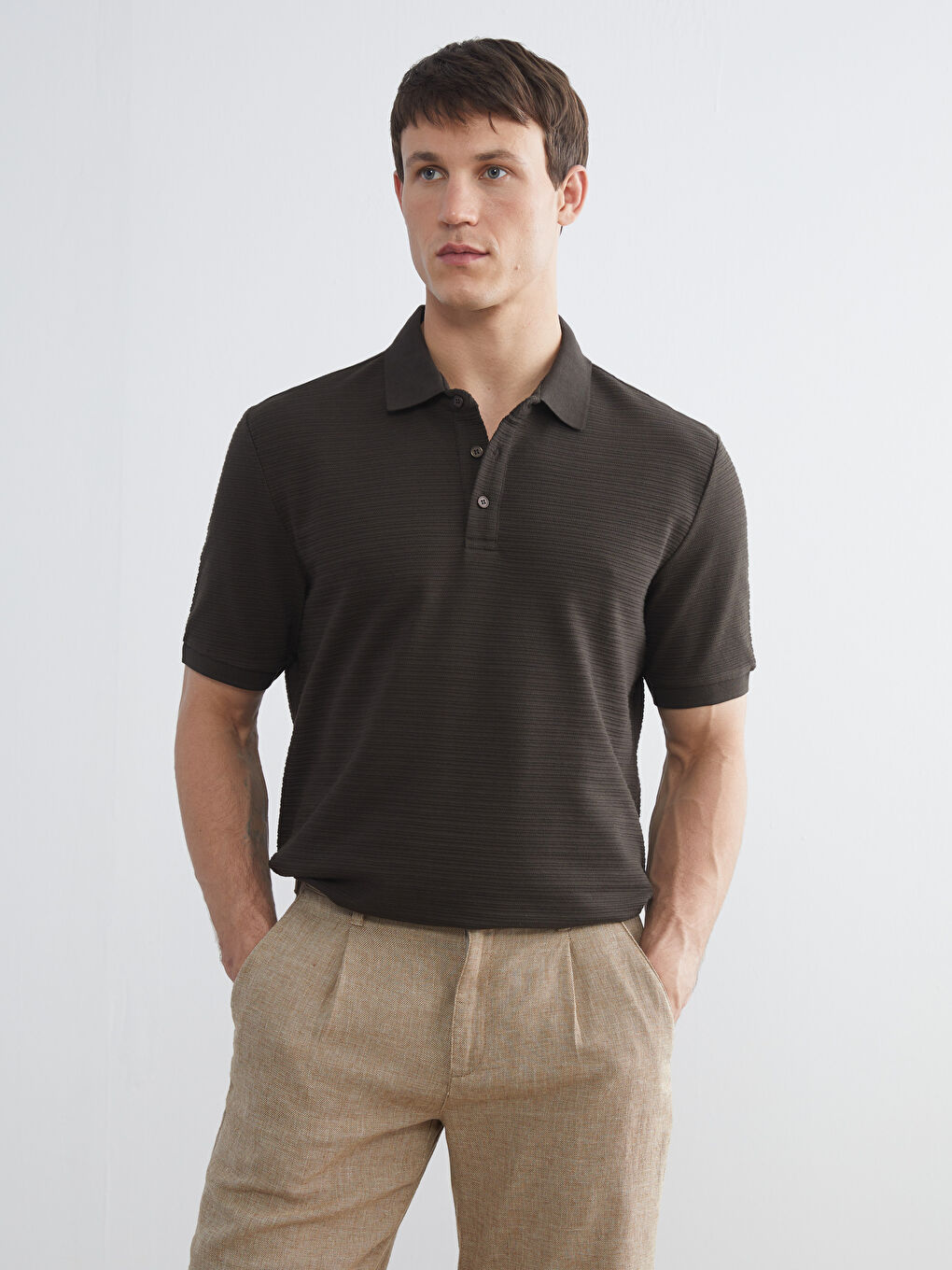 Kahverengi Polo Yaka Erkek Tişört