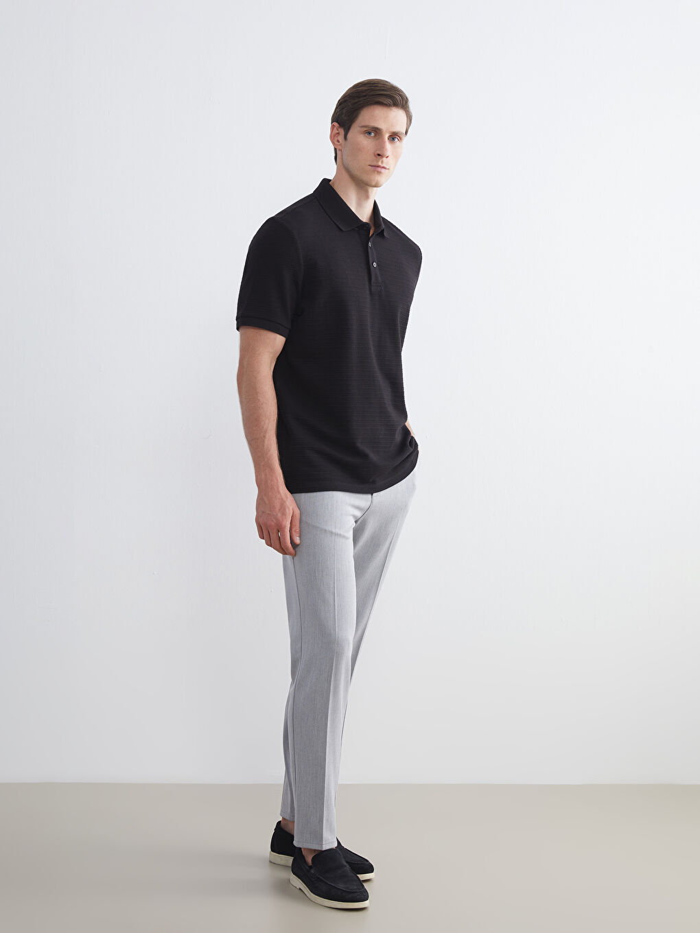 Siyah Polo Yaka Erkek Tişört-1