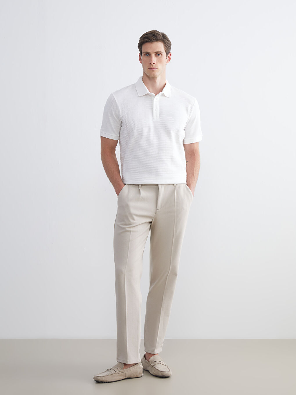 Ekru Polo Yaka Erkek Tişört-1