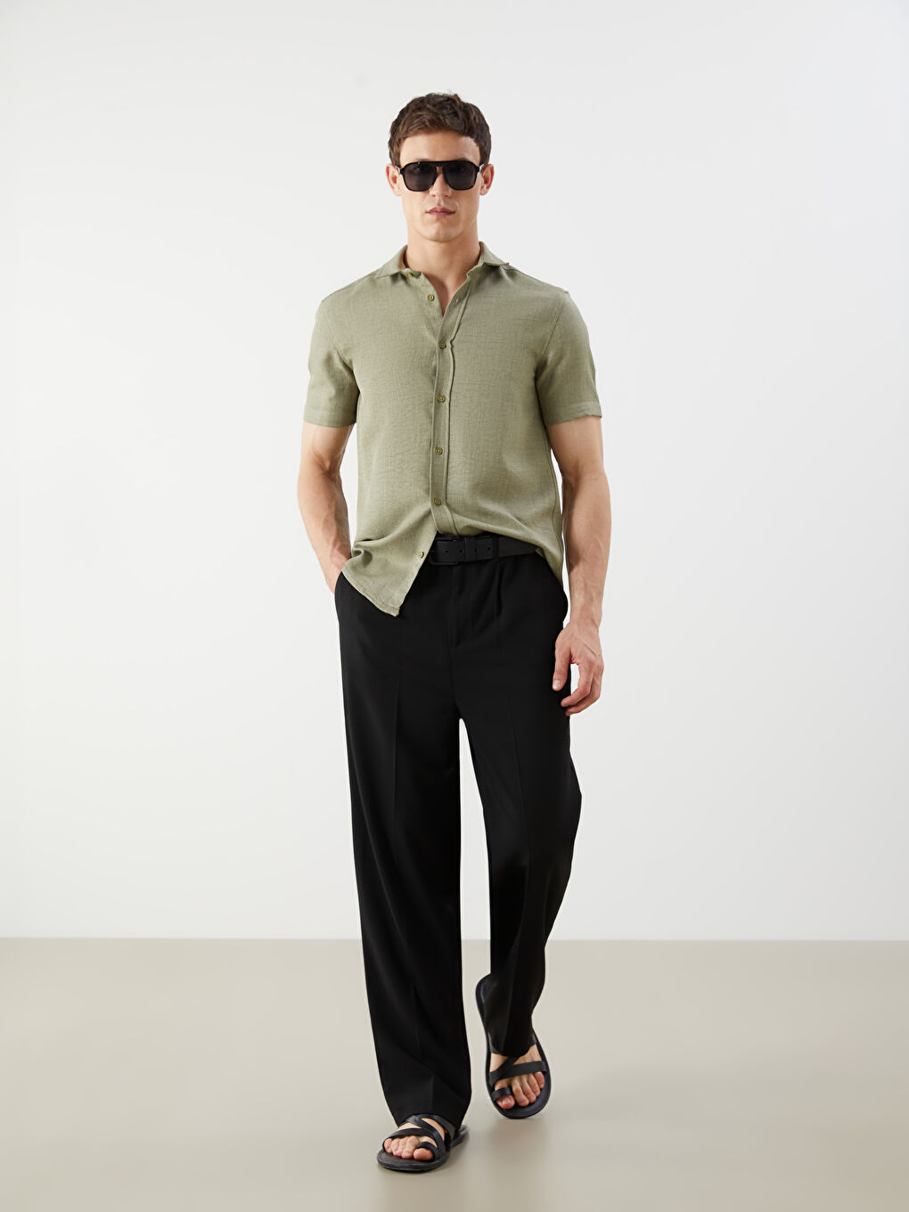 Yeşil Regular Fit Kısa Kollu Erkek Gömlek-4