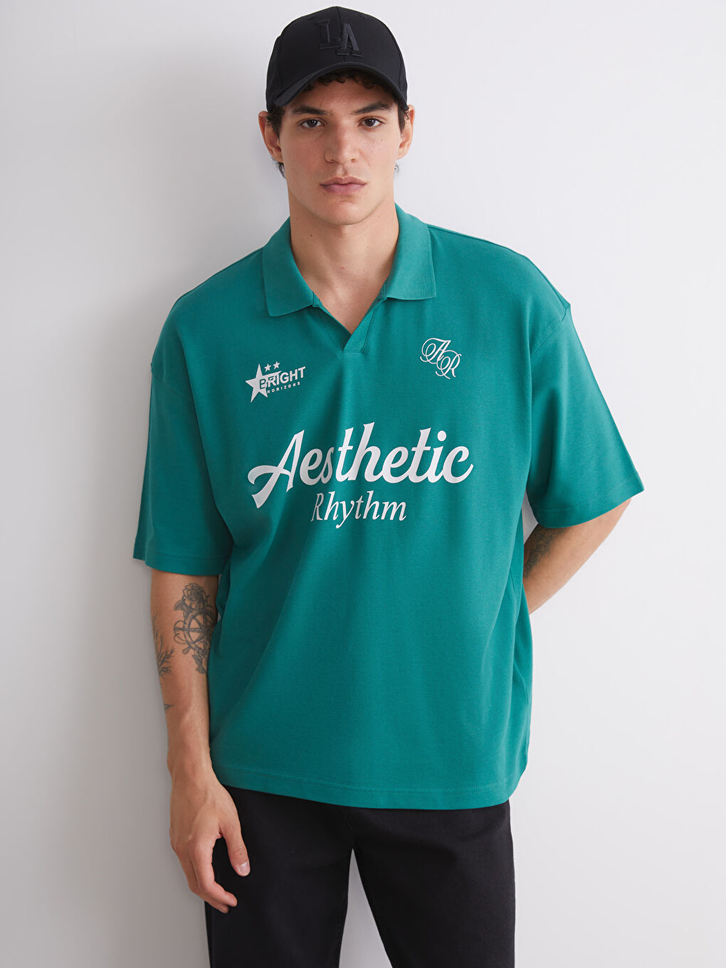 Yeşil Polo Yaka Baskılı Pike Erkek Tişört