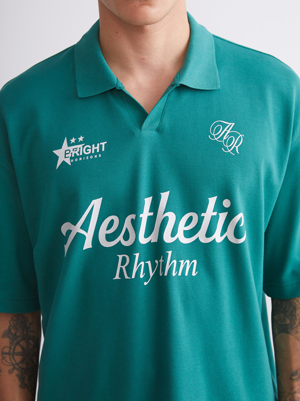 Yeşil Polo Yaka Baskılı Pike Erkek Tişört-2