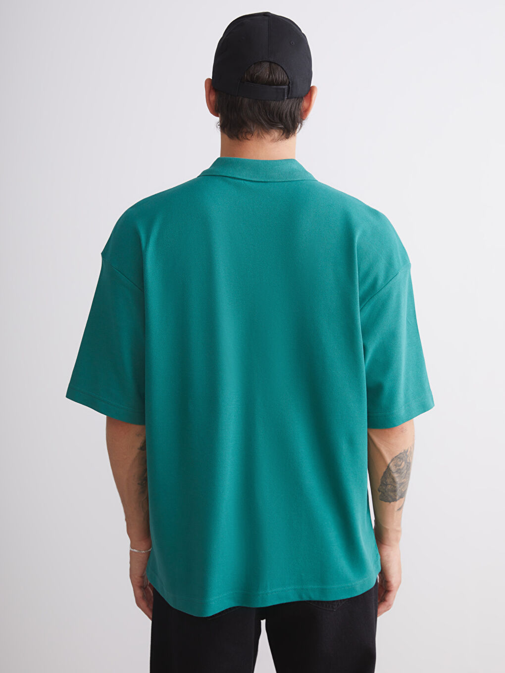 Yeşil Polo Yaka Baskılı Pike Erkek Tişört-3