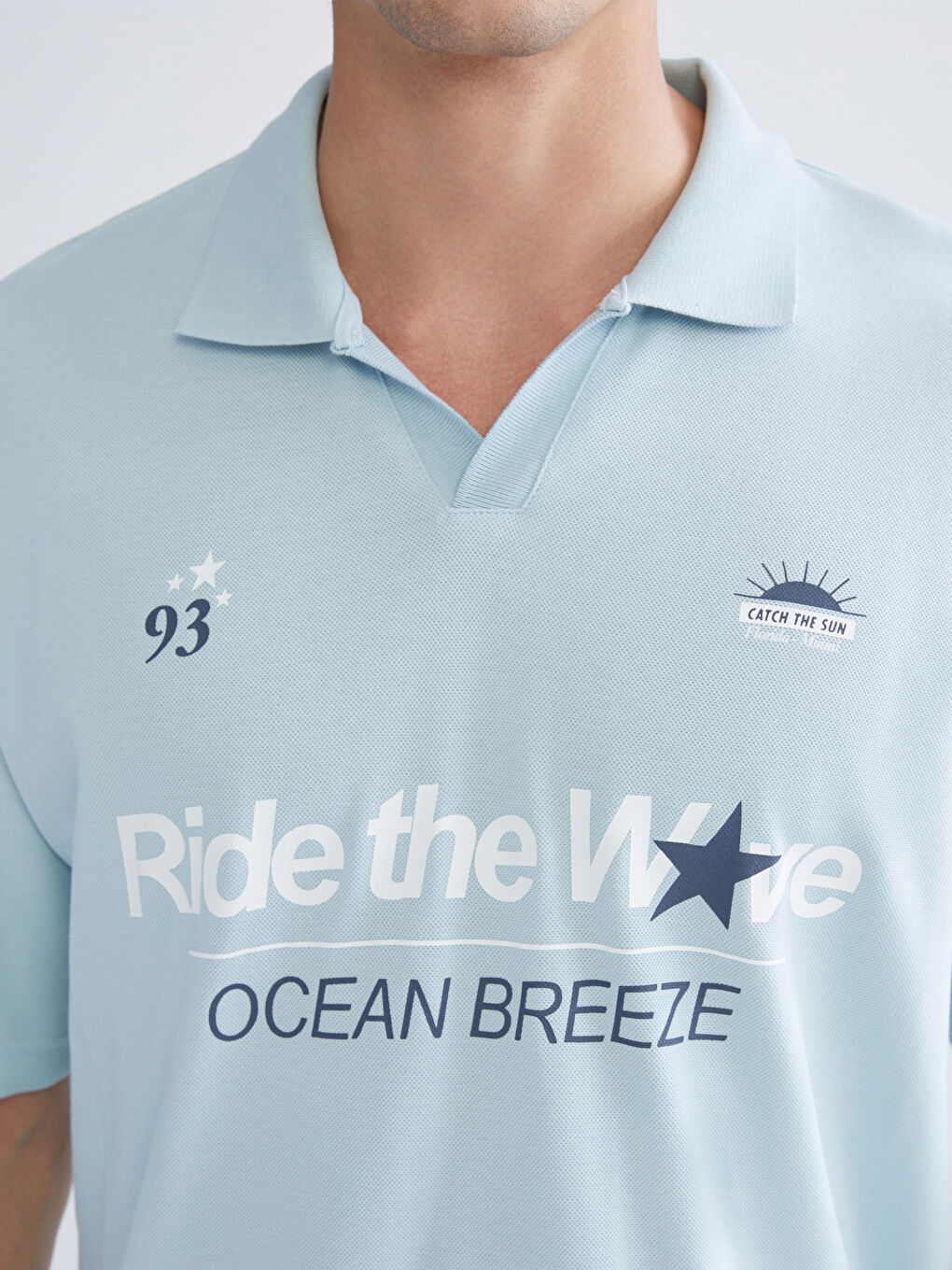 Mavi Polo Yaka Baskılı Pike Erkek Tişört-2