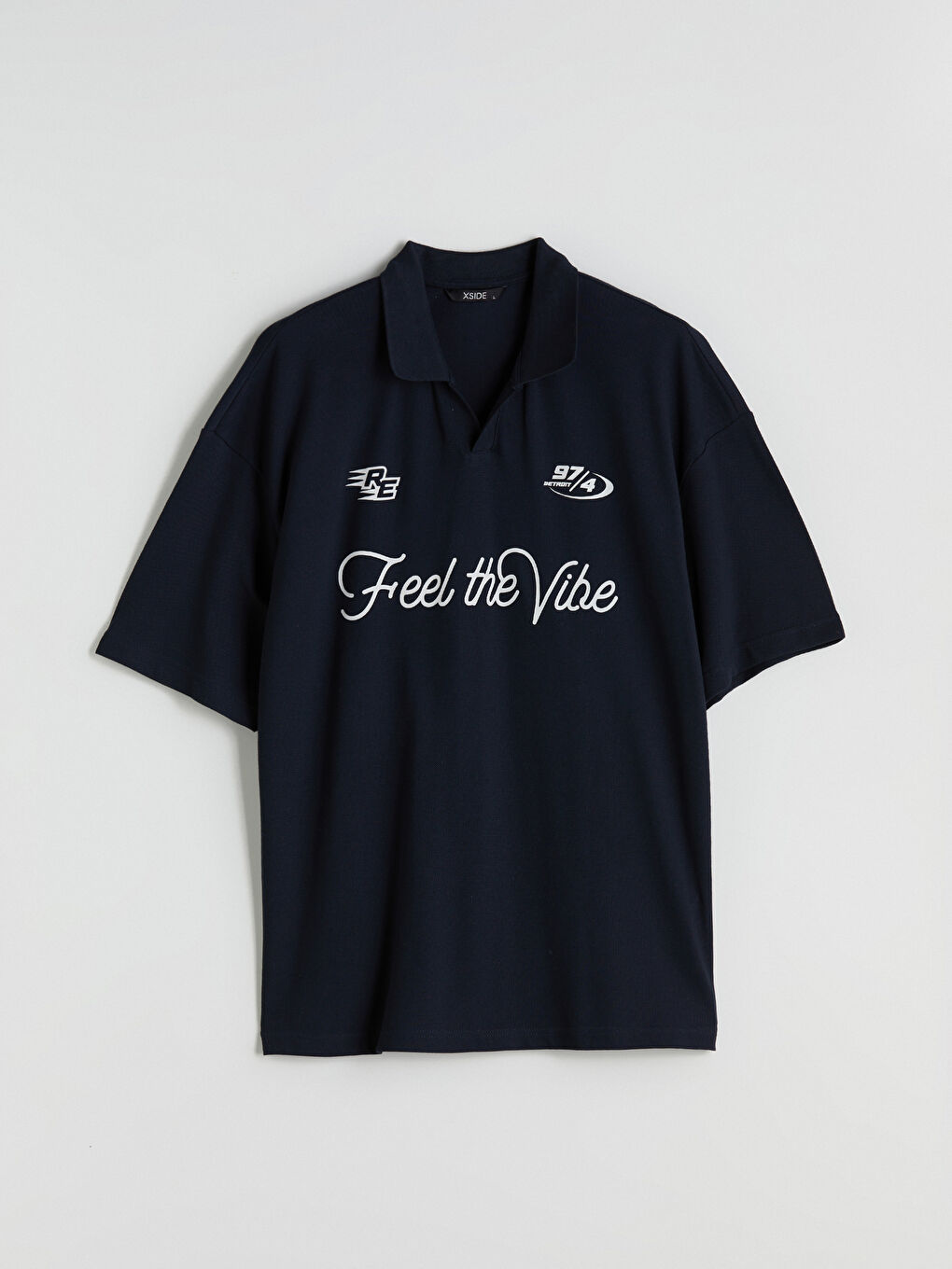 Lacivert Polo Yaka Baskılı Pike Erkek Tişört-4