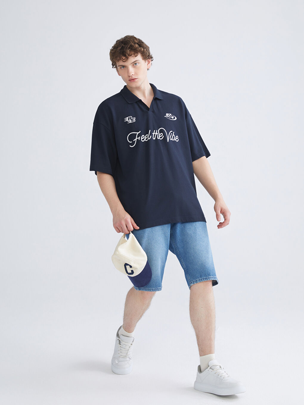 Lacivert Polo Yaka Baskılı Pike Erkek Tişört-1