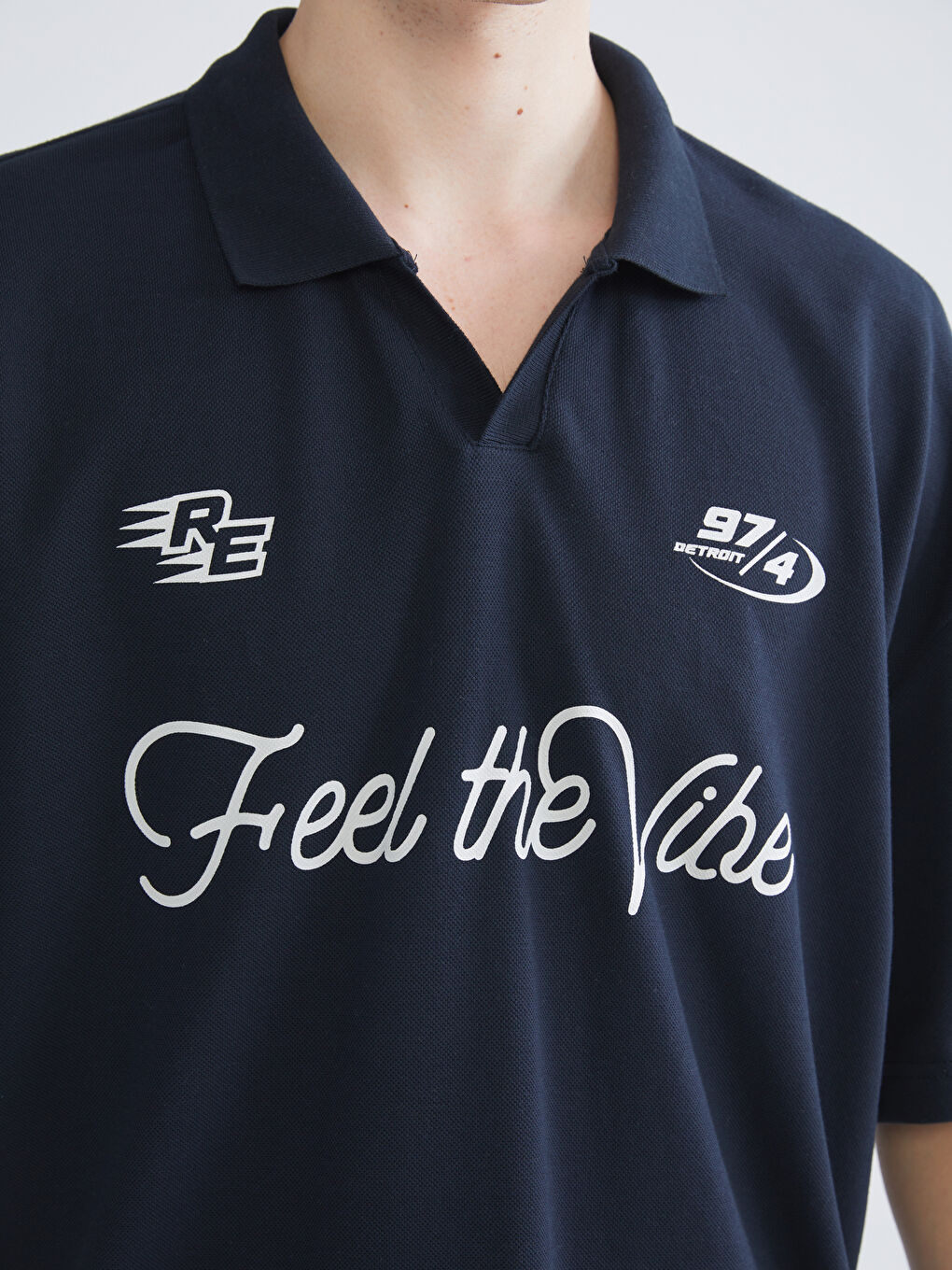 Lacivert Polo Yaka Baskılı Pike Erkek Tişört-2