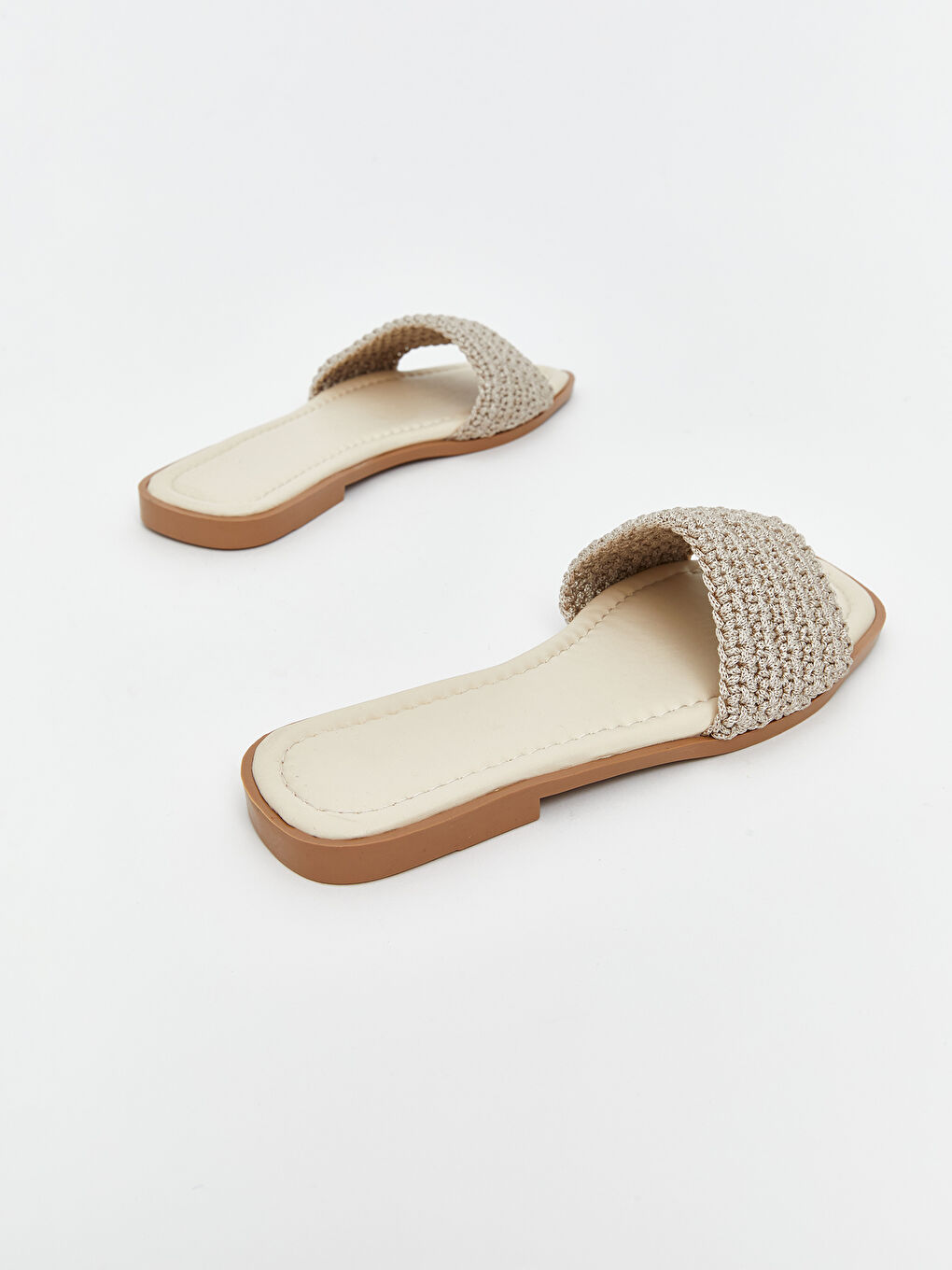 Bej Örgü Detaylı Kadın Terlik-4