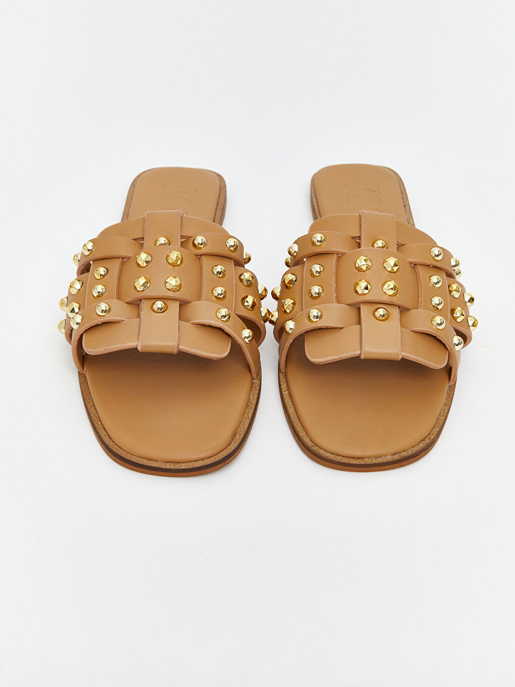 Bej Deri Görünümlü Kadın Terlik-2