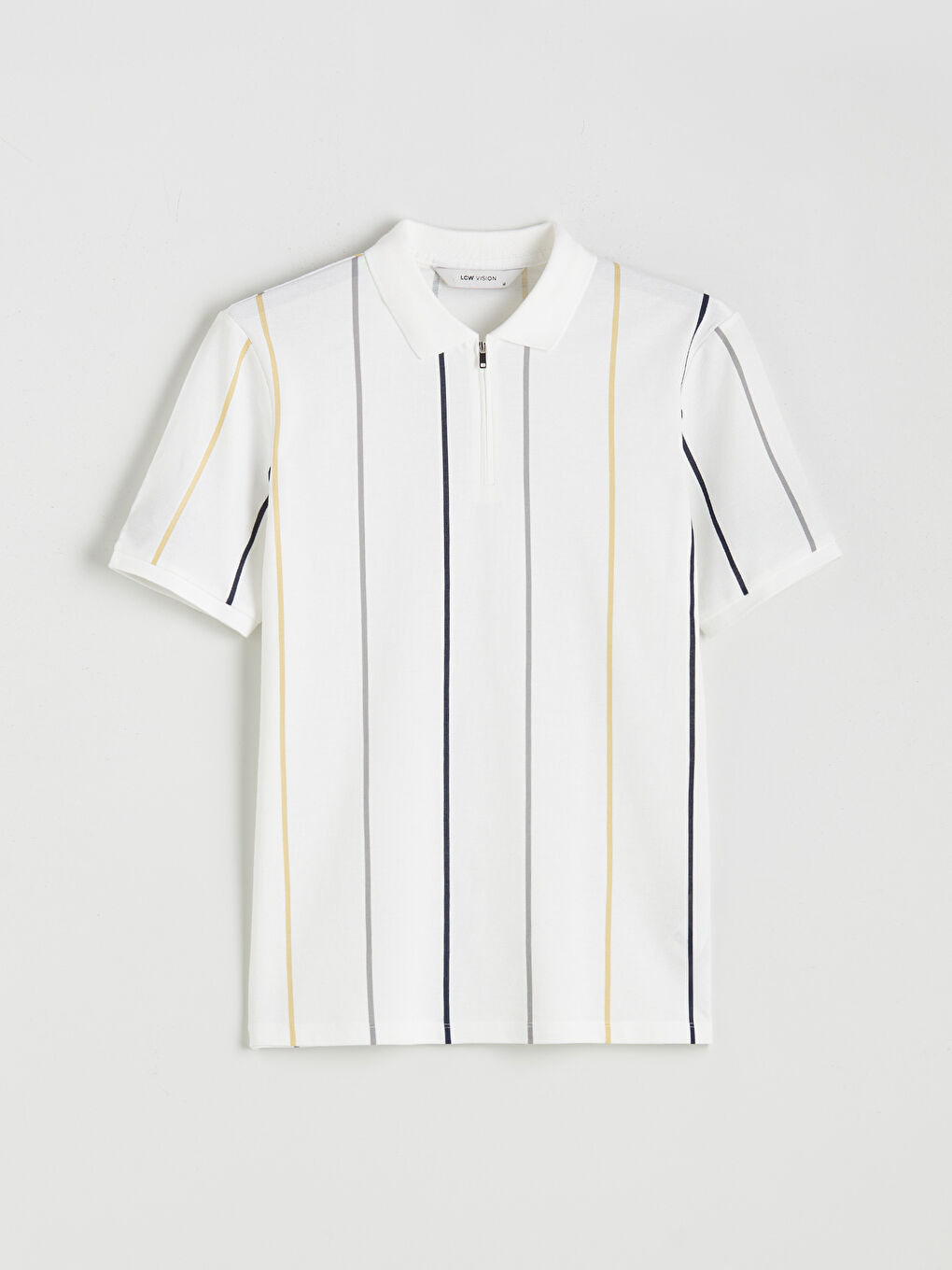 Ekru Polo Yaka Çizgili Pike Erkek Tişört