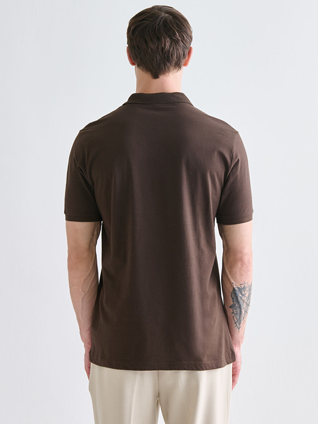 Kahverengi Polo Yaka Penye Erkek Tişört-3
