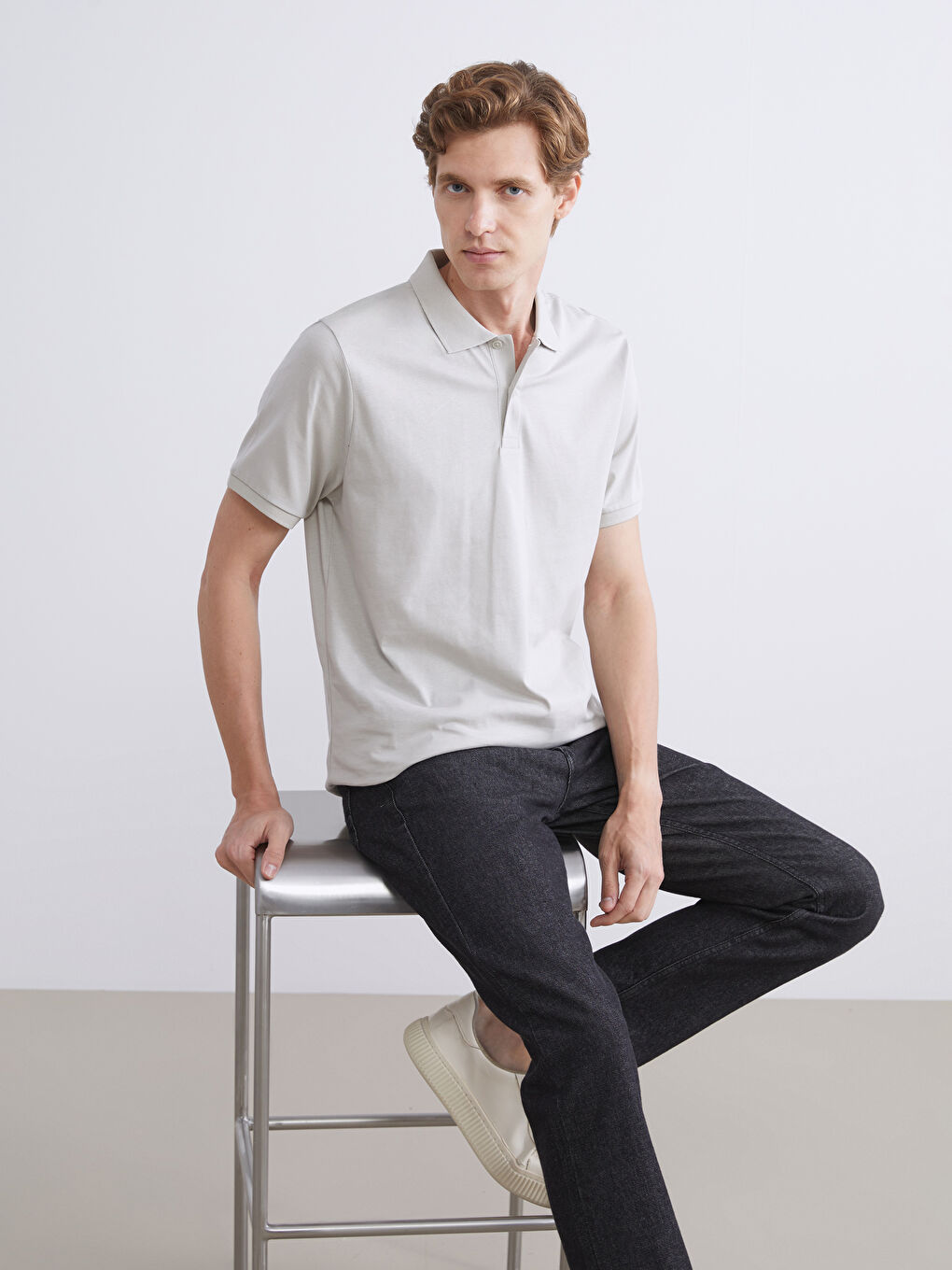 Bej Polo Yaka Penye Erkek Tişört