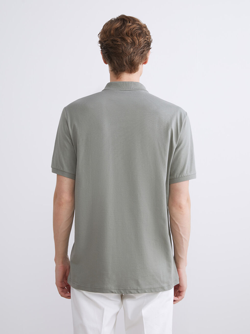 Haki Polo Yaka Penye Erkek Tişört-3