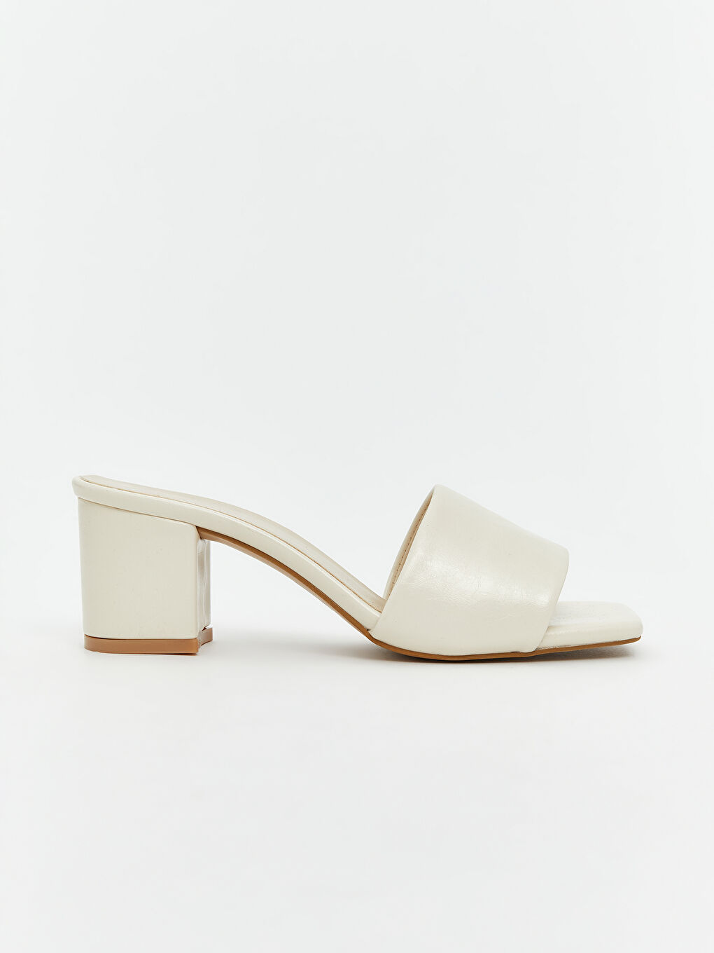 Ekru Deri Görünümlü Kadın Topuklu Terlik-2