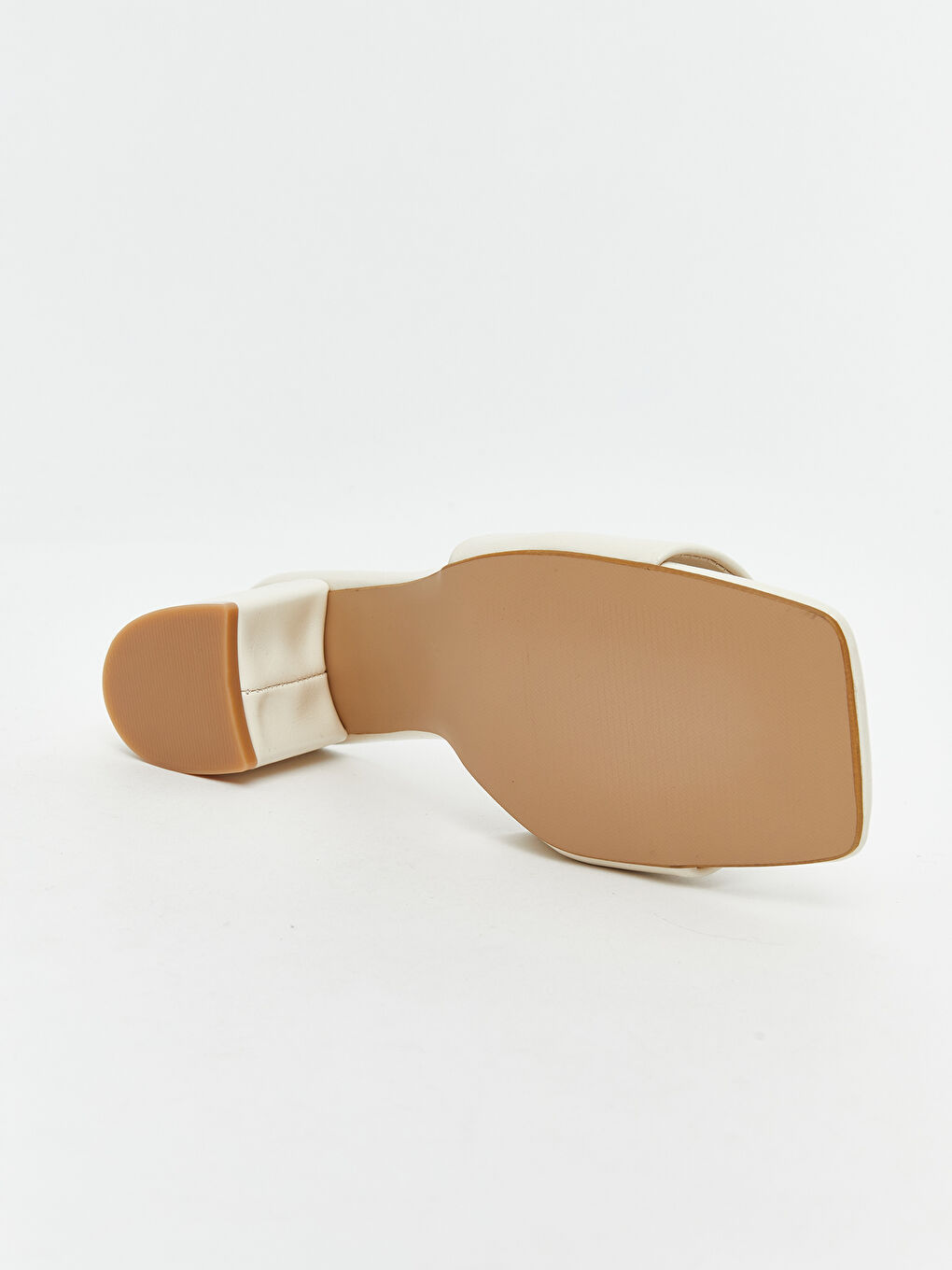 Ekru Deri Görünümlü Kadın Topuklu Terlik-3