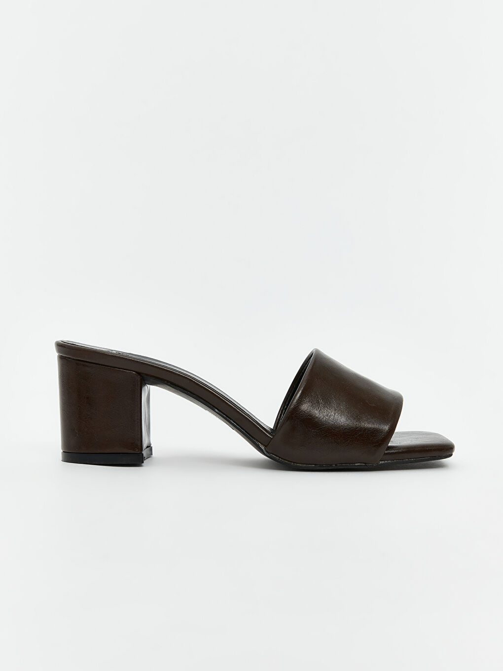 Kahverengi Deri Görünümlü Kadın Topuklu Terlik-1