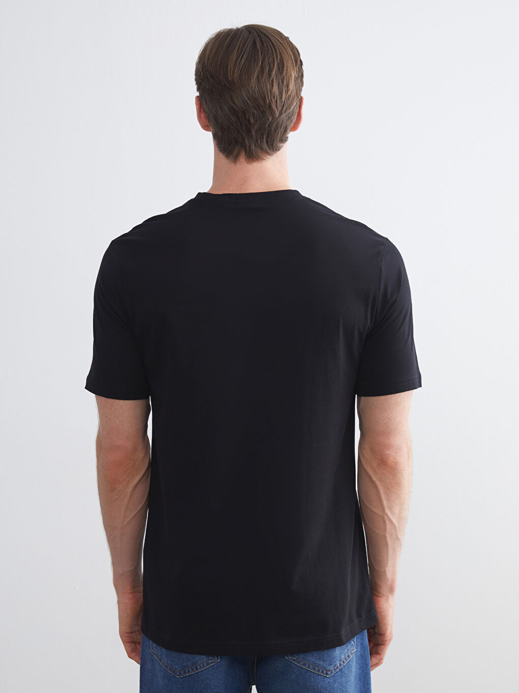 Siyah Bisiklet Yaka Baskılı Penye Erkek Tişört-3