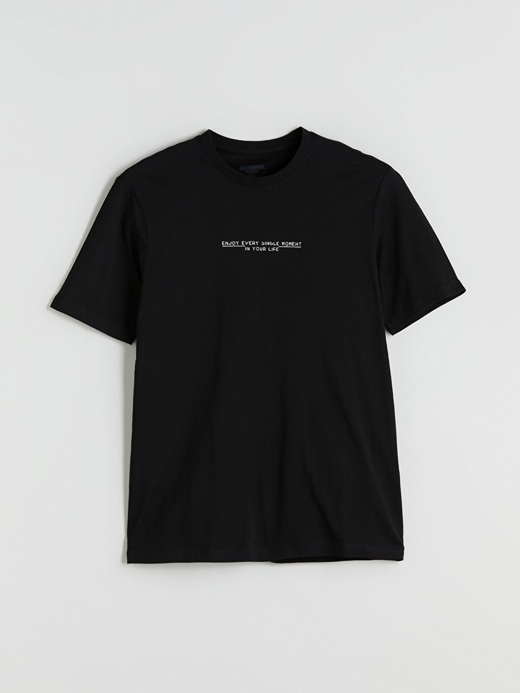 Siyah Bisiklet Yaka Baskılı Penye Erkek Tişört-4