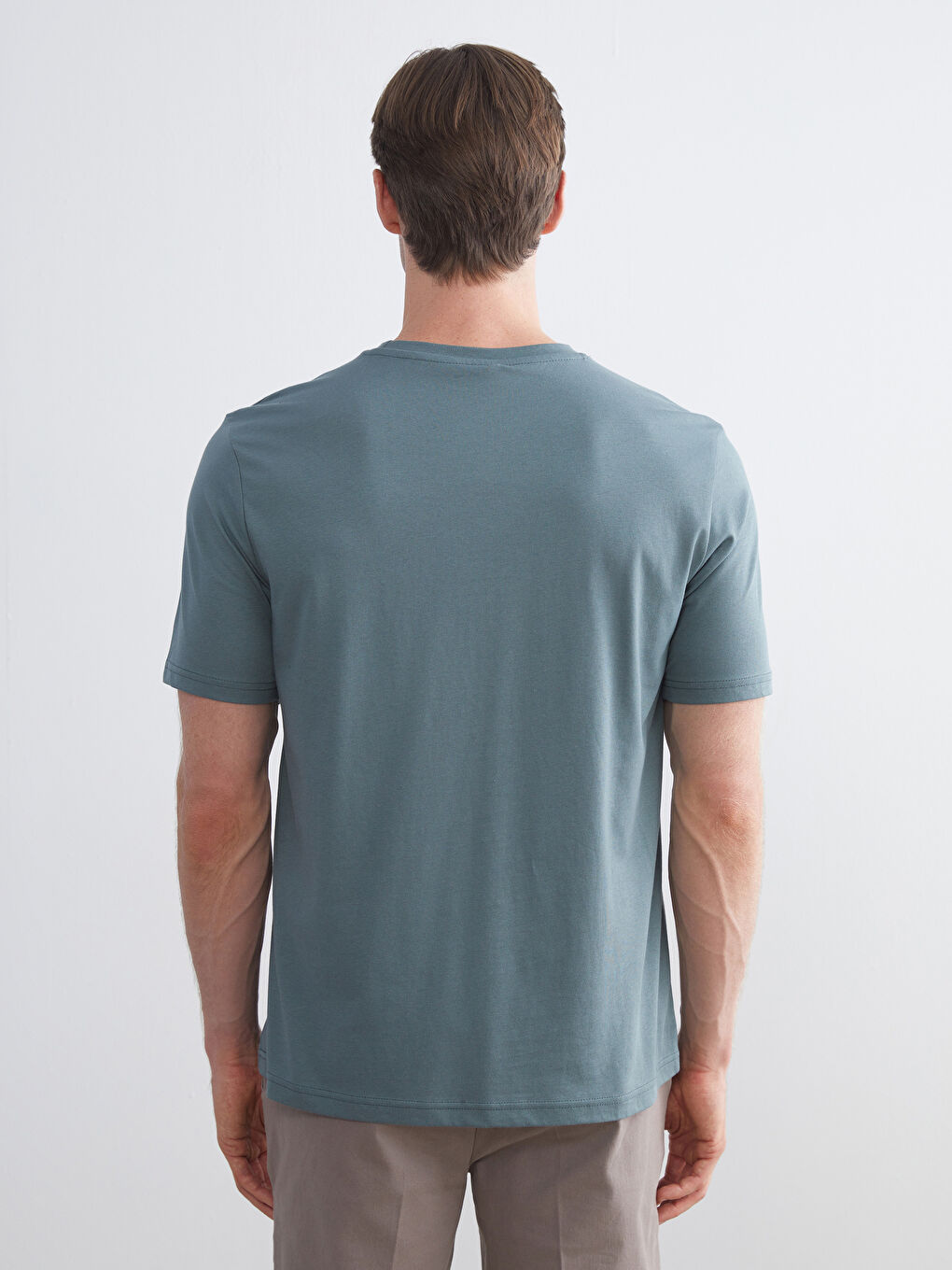 Haki Bisiklet Yaka Baskılı Penye Erkek Tişört-3