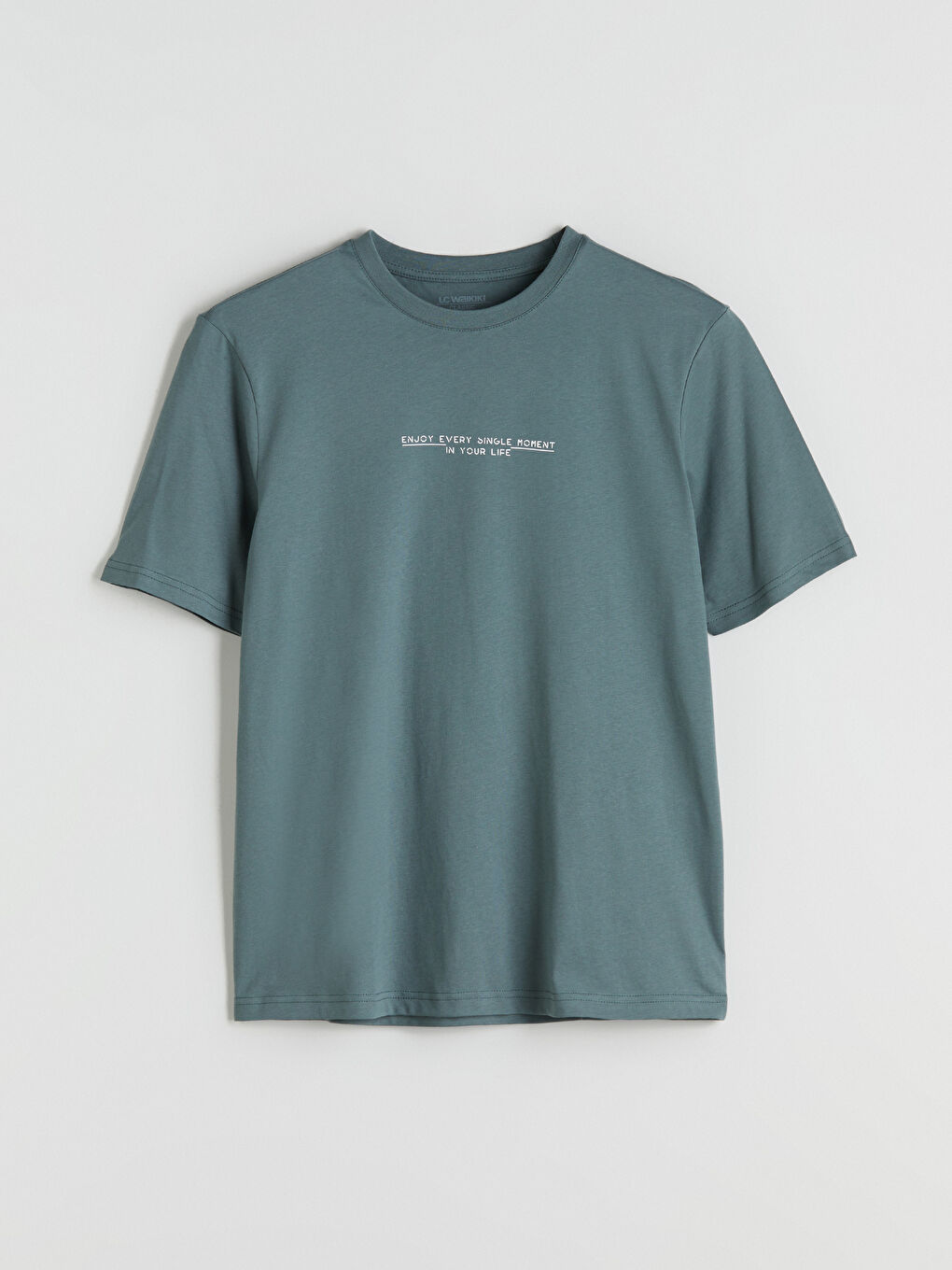 Haki Bisiklet Yaka Baskılı Penye Erkek Tişört-4