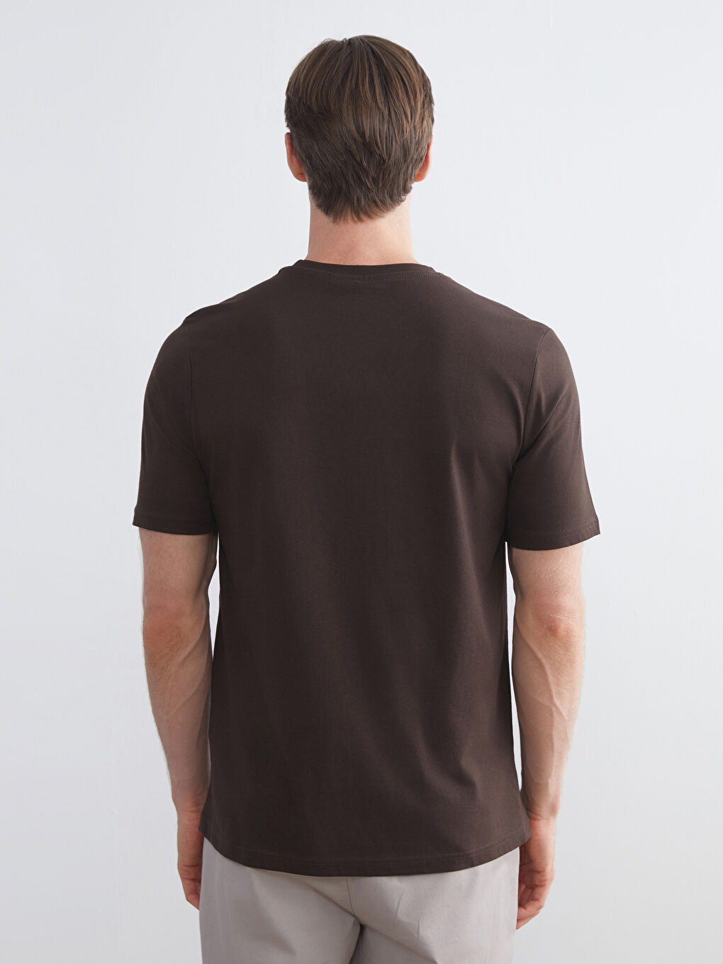 Kahverengi Bisiklet Yaka Baskılı Penye Erkek Tişört-3