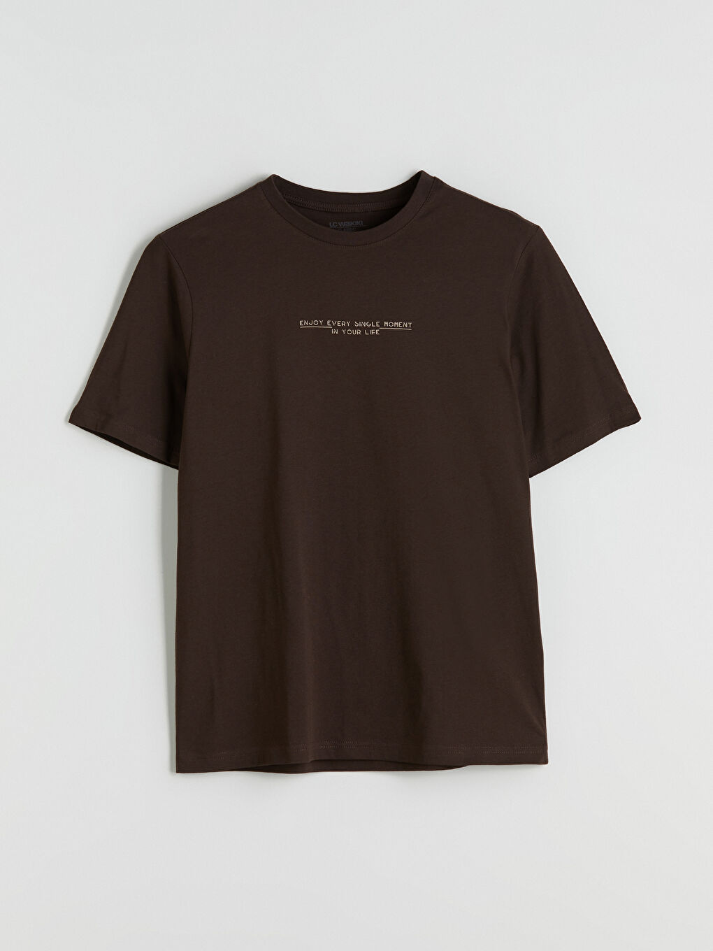 Kahverengi Bisiklet Yaka Baskılı Penye Erkek Tişört-4