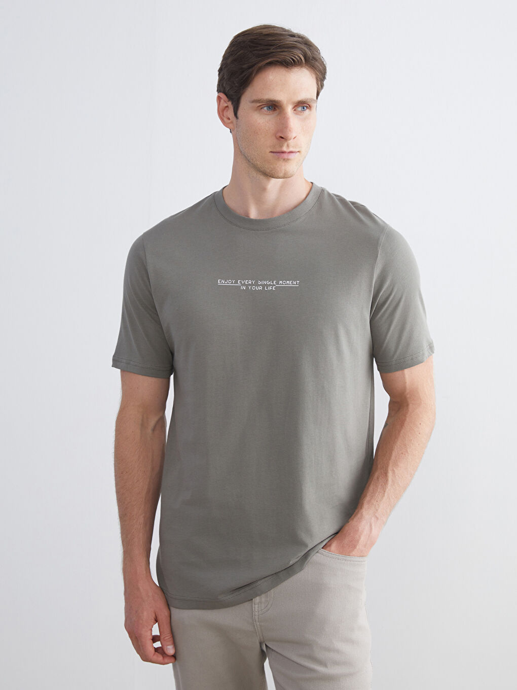 Yeşil Bisiklet Yaka Baskılı Penye Erkek Tişört