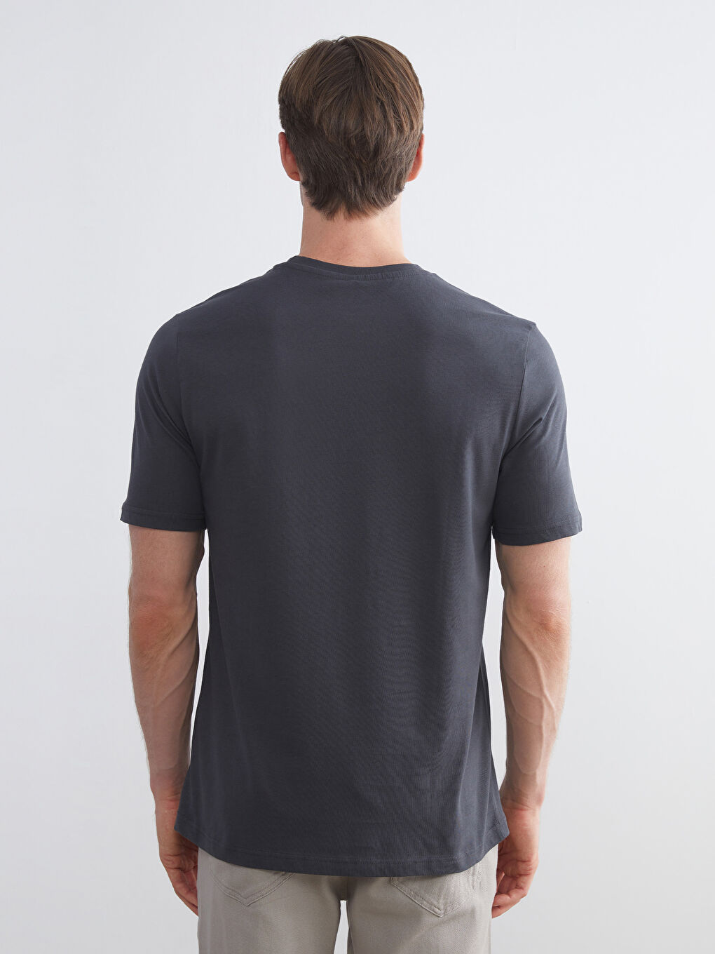 Antrasit Bisiklet Yaka Baskılı Penye Erkek Tişört-3