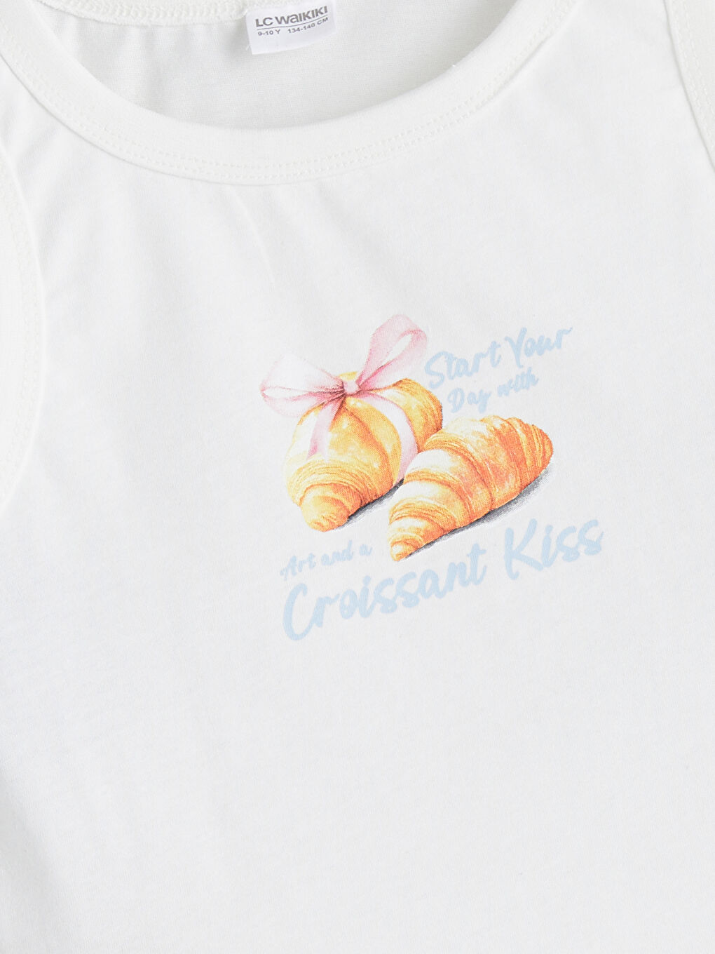 Ekru Bisiklet Yaka Kız Çocuk Pijama Üst-1