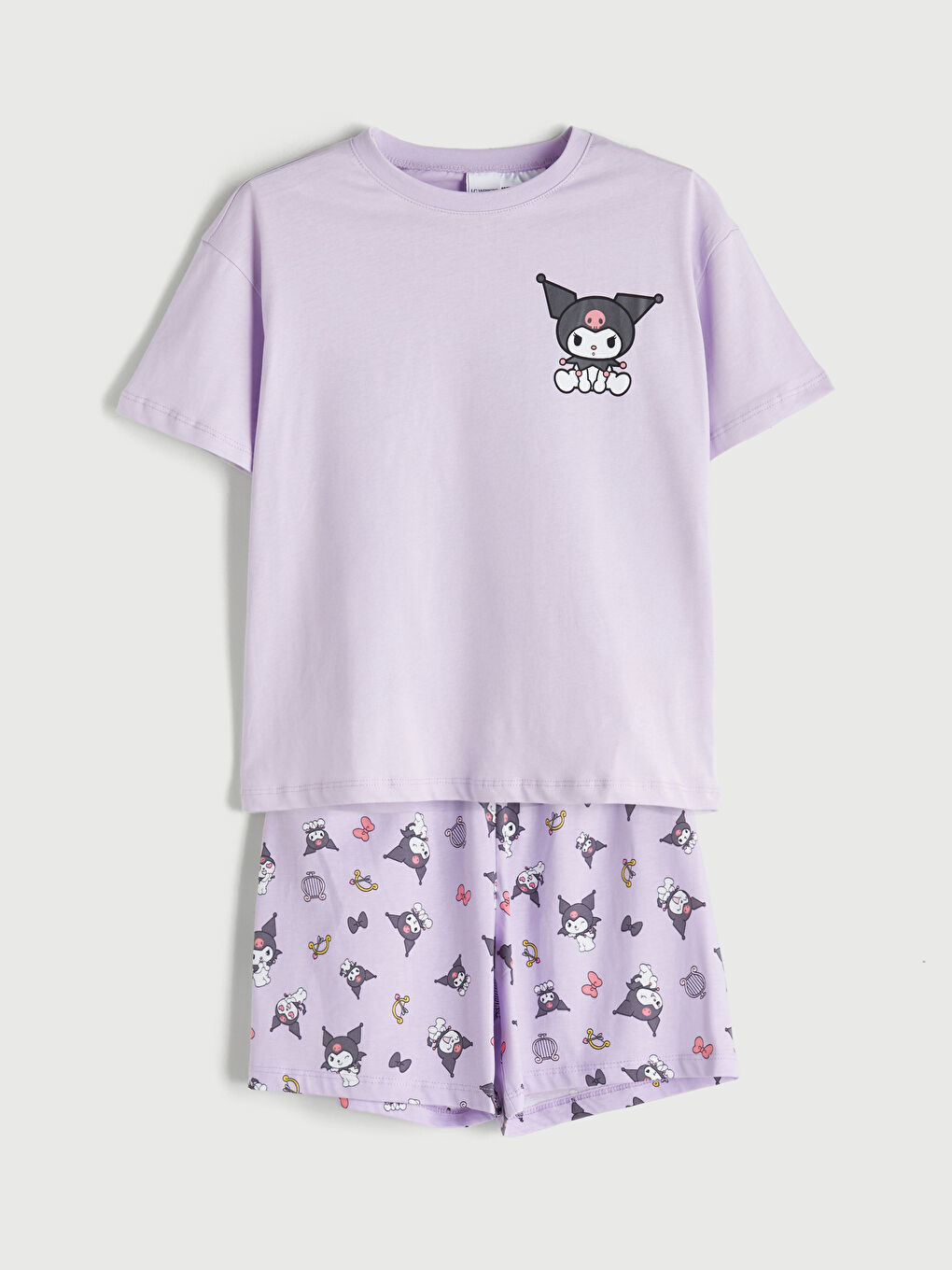 Crew Neck Kuromi Printed Girls' Short Pyjama Set-1