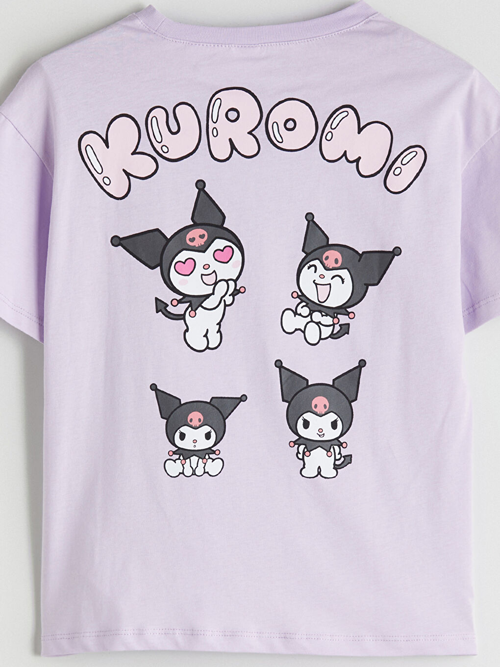 Crew Neck Kuromi Printed Girls' Short Pyjama Set-4