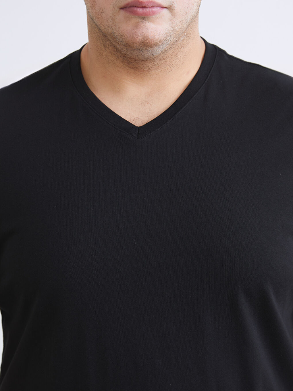 Siyah V Yaka Penye Erkek Tişört 3'lü Paket-4