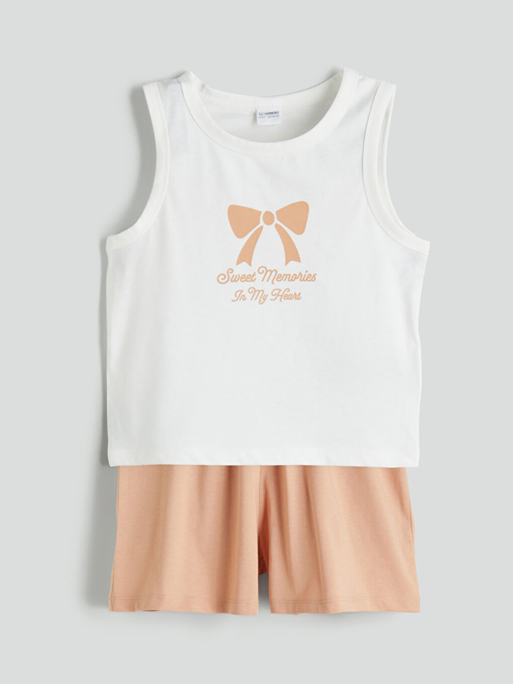 LCW Kids Crew Neck Bow Printed Girls' Shortie Pyjama Set -S5S913Z4-FDU