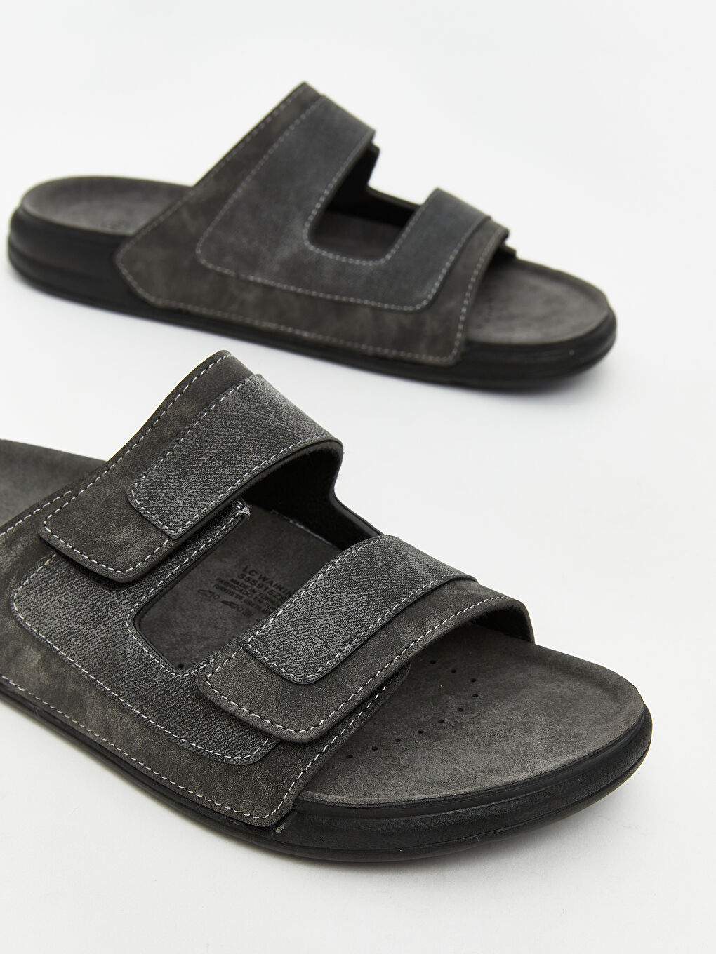 Antrasit Çift Bantlı Cırt Cırtlı Erkek Terlik-2