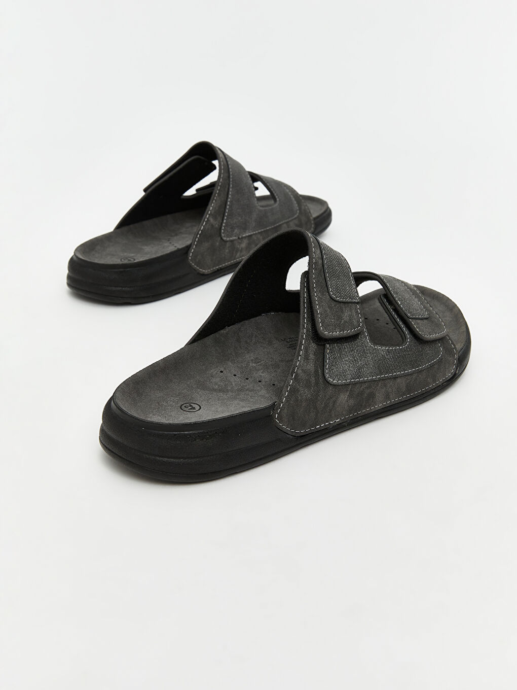 Antrasit Çift Bantlı Cırt Cırtlı Erkek Terlik-4