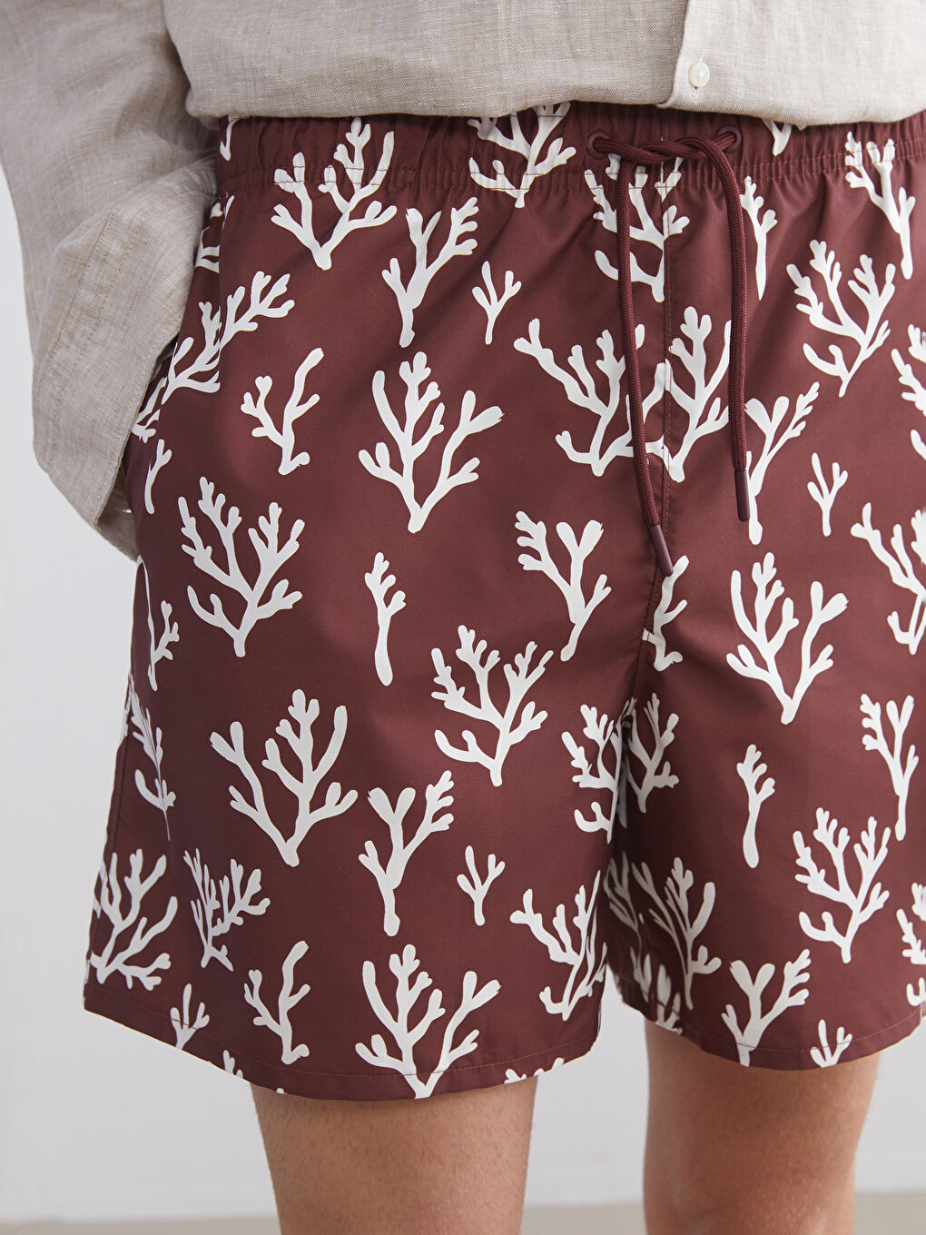 Kırmızı Kısa Boy Desenli Erkek Deniz Şortu-2