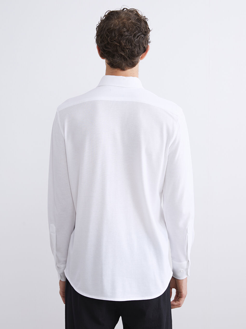 Ekru Slim Fit Uzun Kollu Keten Görünümlü Erkek Gömlek-3