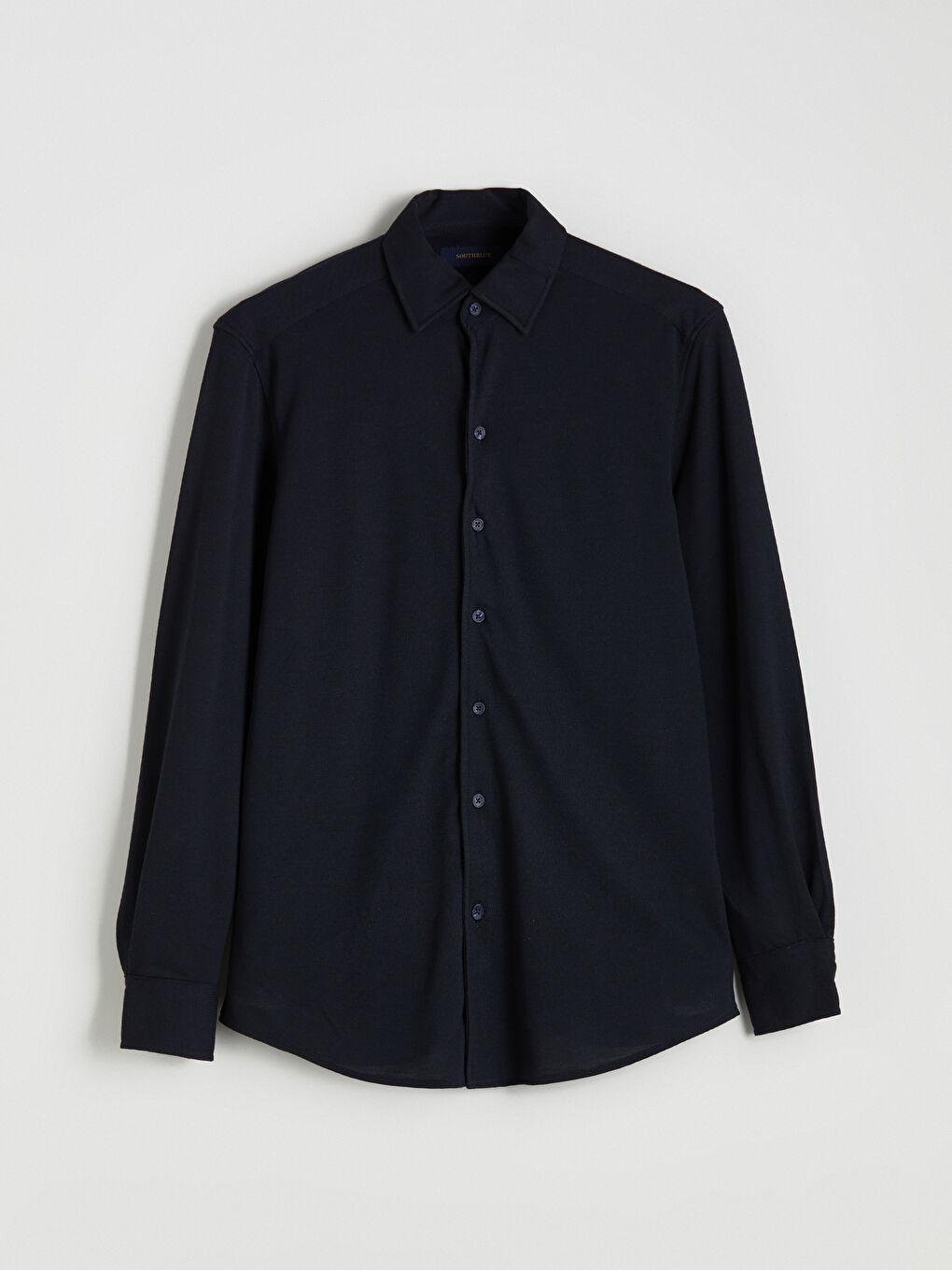 Lacivert Slim Fit Uzun Kollu Keten Görünümlü Erkek Gömlek-4