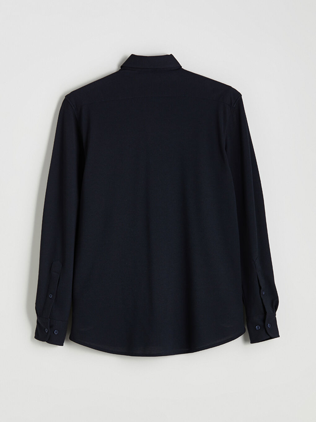 Lacivert Slim Fit Uzun Kollu Keten Görünümlü Erkek Gömlek-5