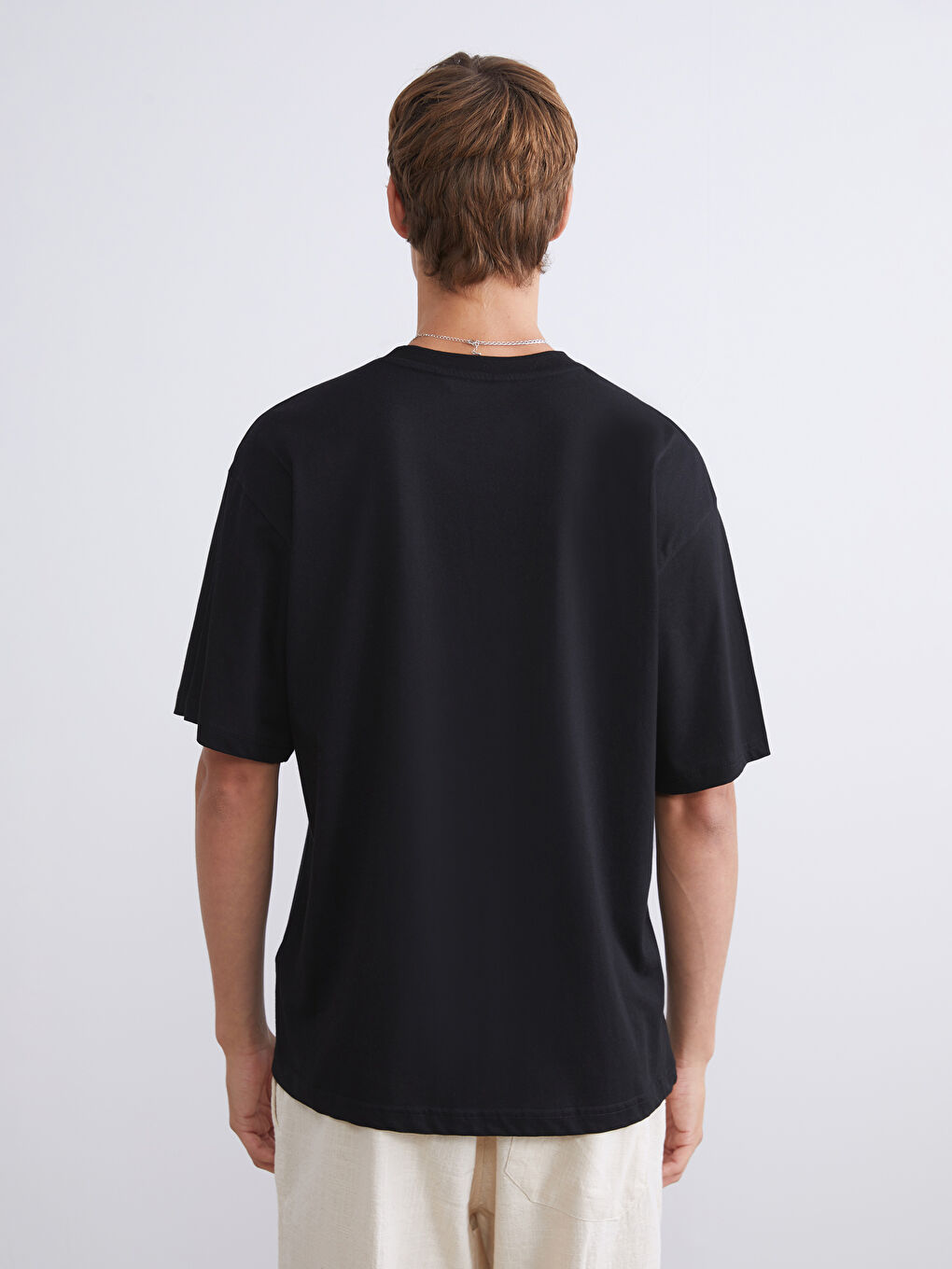 Siyah Bisiklet Yaka Baskılı Penye Erkek Tişört-3